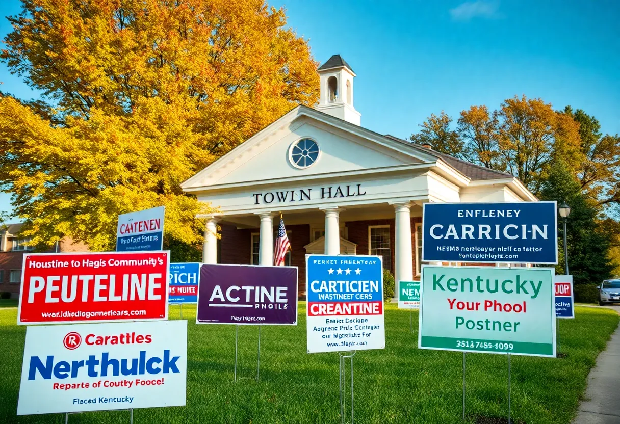 A political landscape in Kentucky with town hall settings