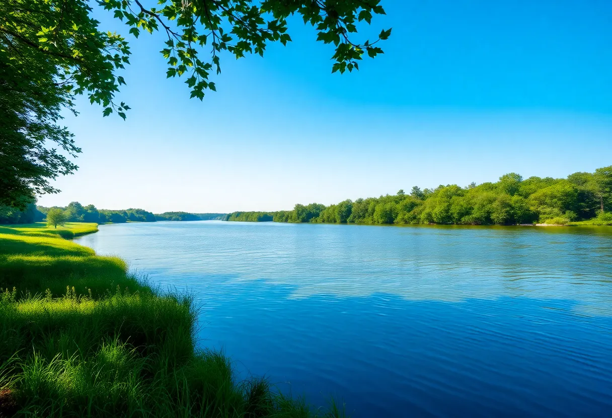 A clear and beautiful waterway in Kentucky surrounded by greenery.