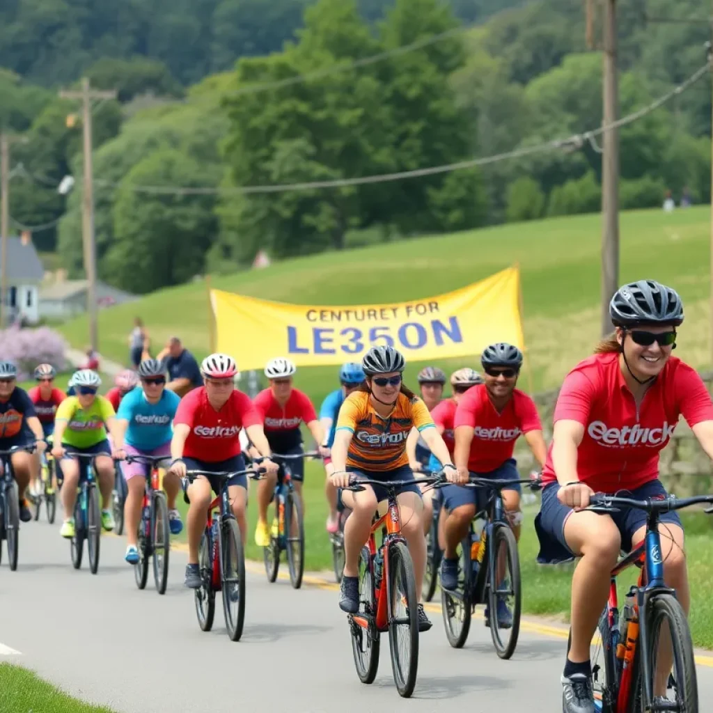 Participants riding bicycles during the Lexington anniversary celebration