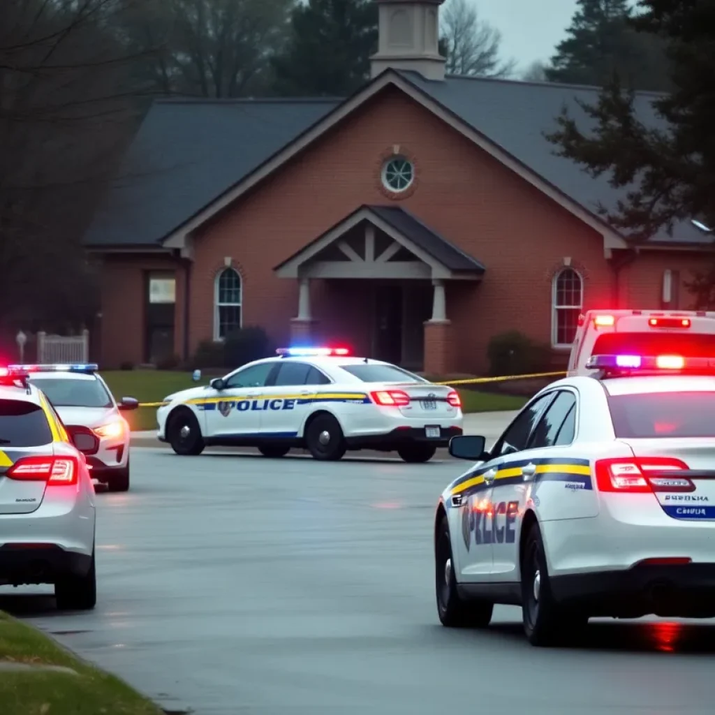 Police vehicles outside Richmond Road Baptist Church after shooting incident
