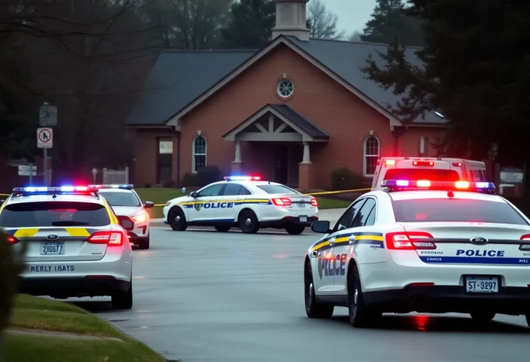 Police vehicles outside Richmond Road Baptist Church after shooting incident