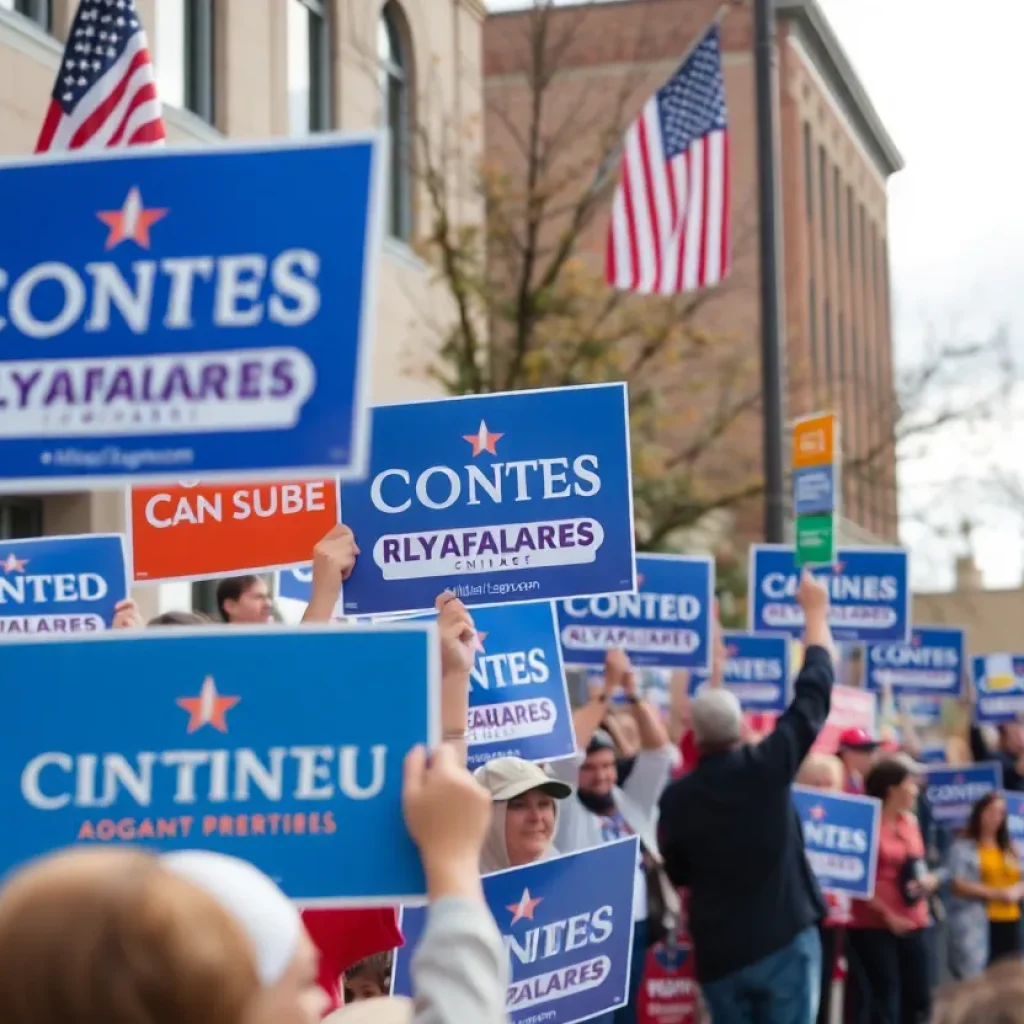 Political campaign scene in Lexington, KY with campaign signs