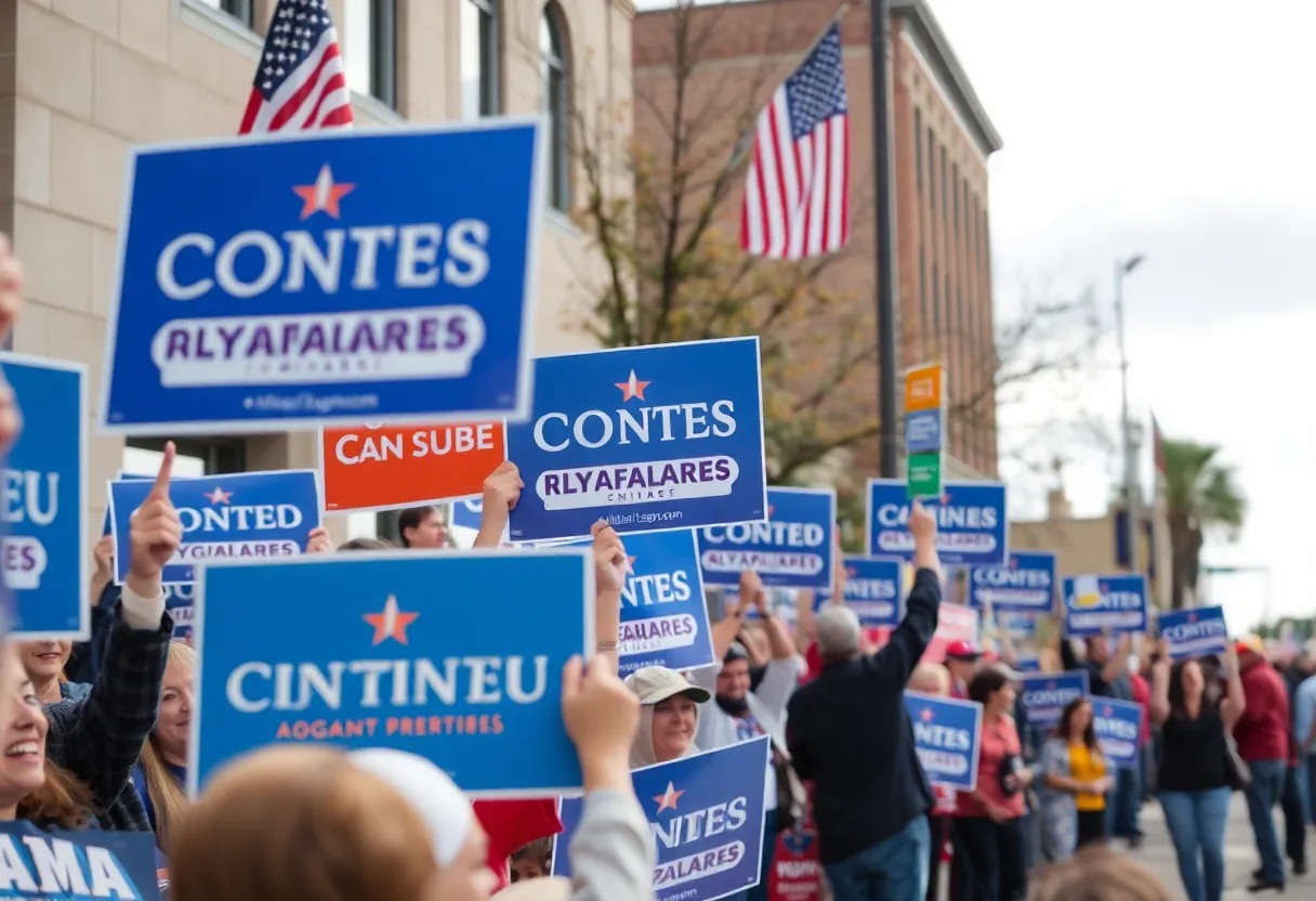 Political campaign scene in Lexington, KY with campaign signs