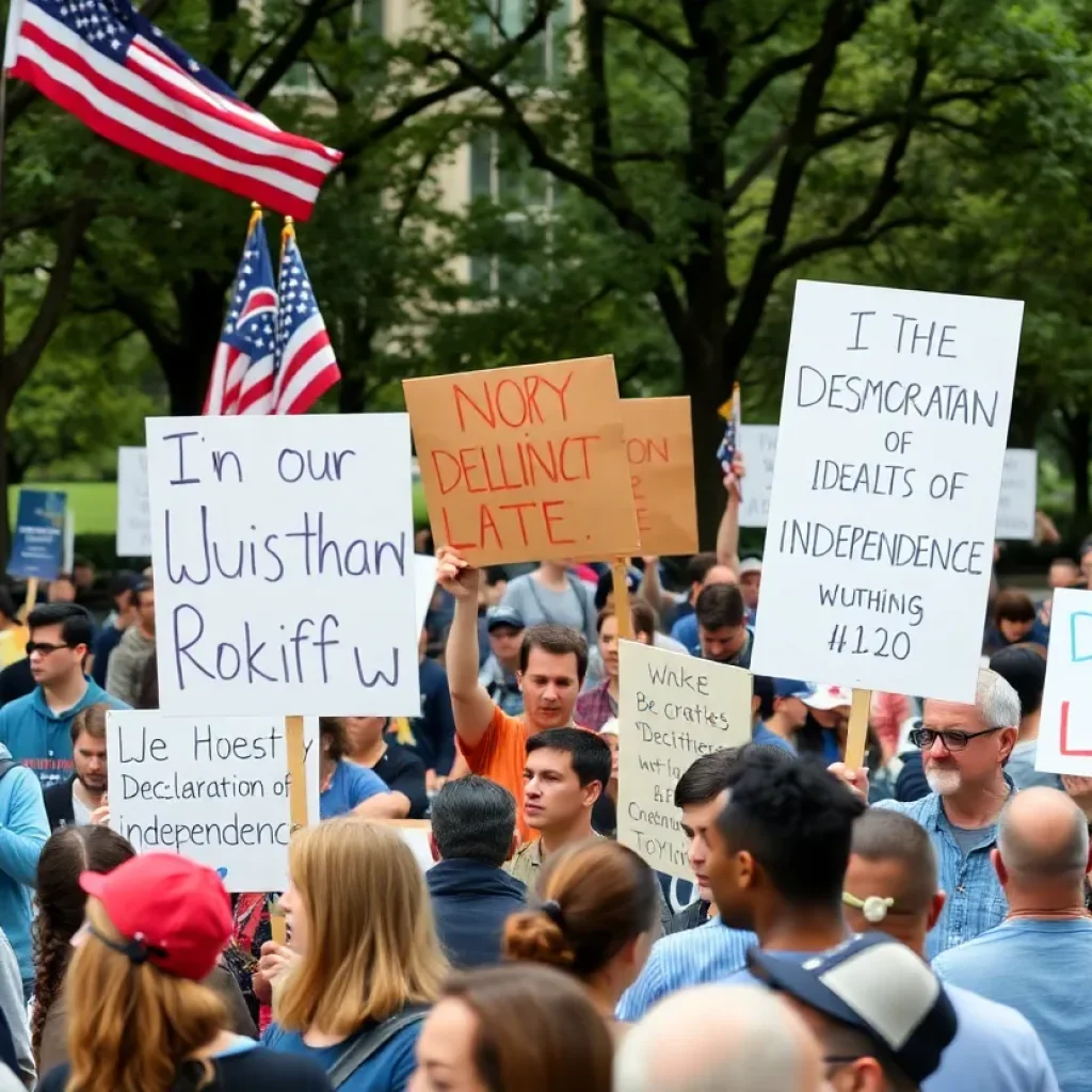 Participants at the Lexington No Kings Rally advocating for democracy.