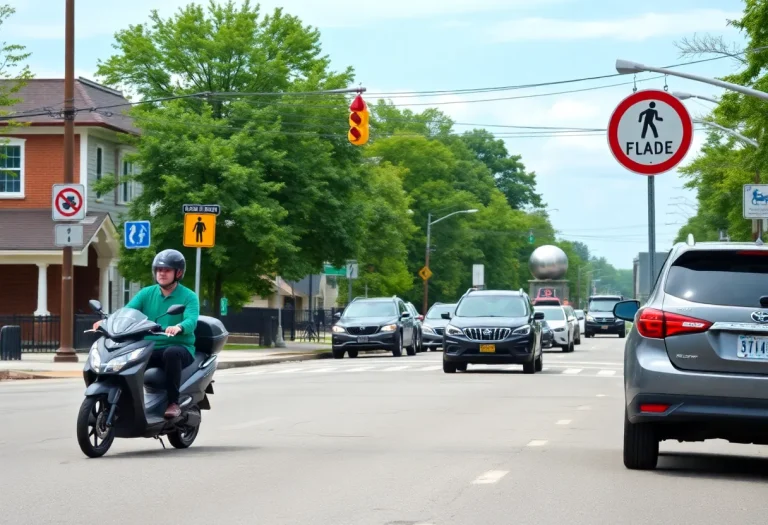 Traffic safety signs on a Lexington road
