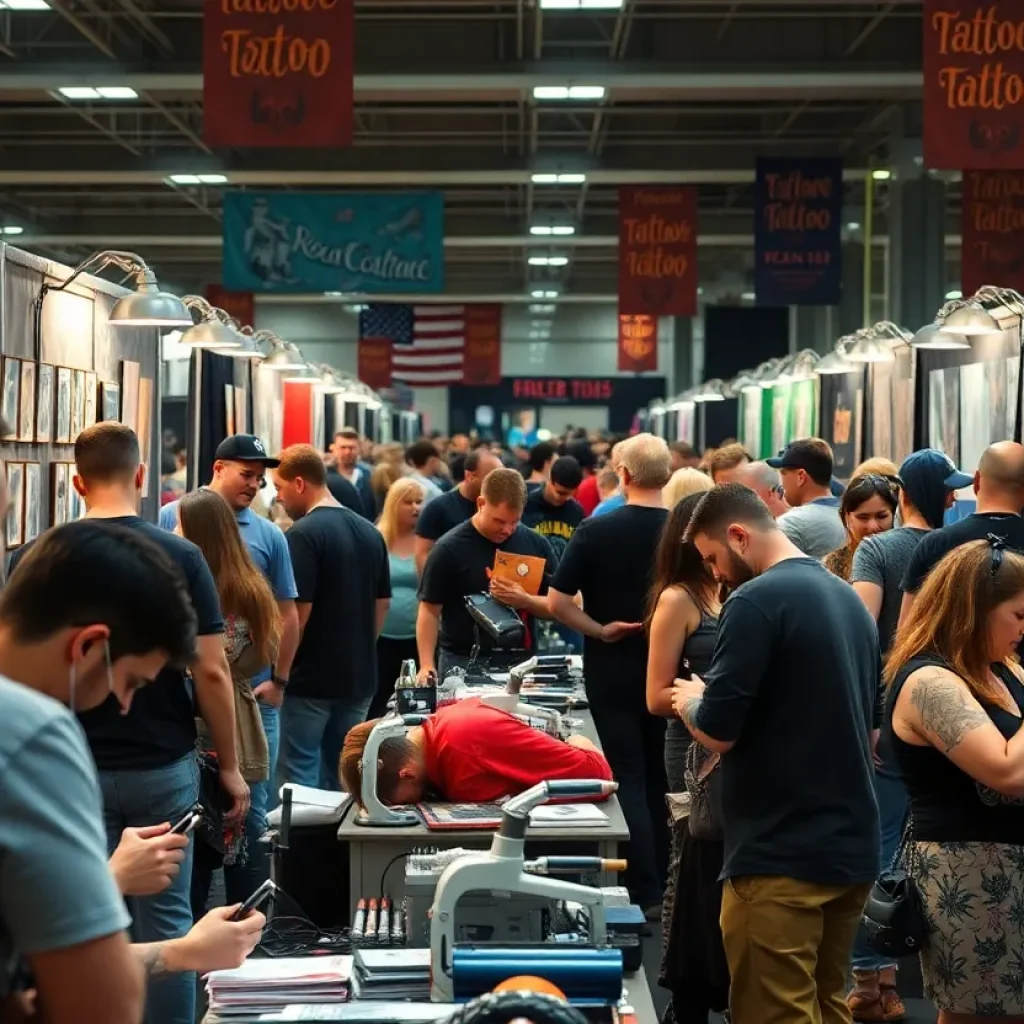 Tattoo artists displaying their work at the Lexington Tattoo Expo