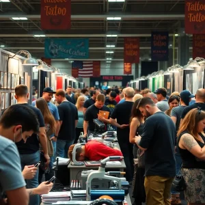 Tattoo artists displaying their work at the Lexington Tattoo Expo