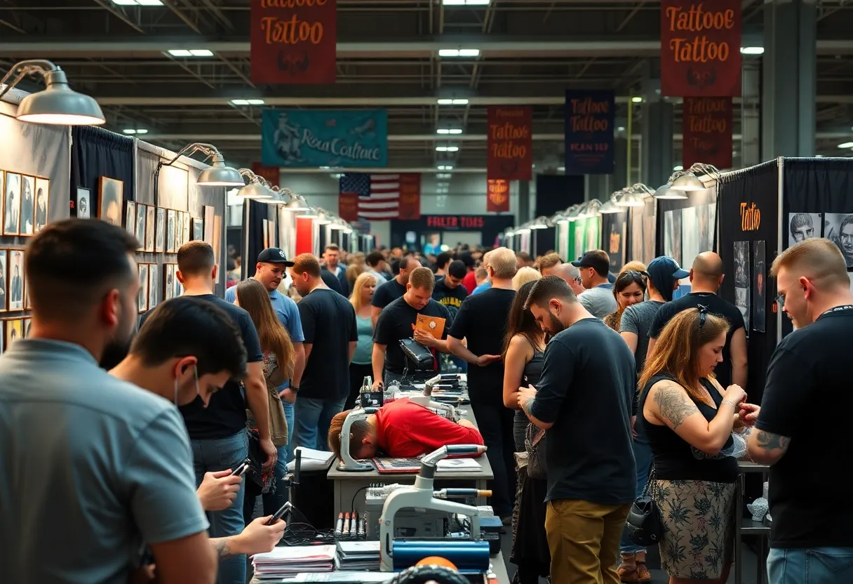 Tattoo artists displaying their work at the Lexington Tattoo Expo
