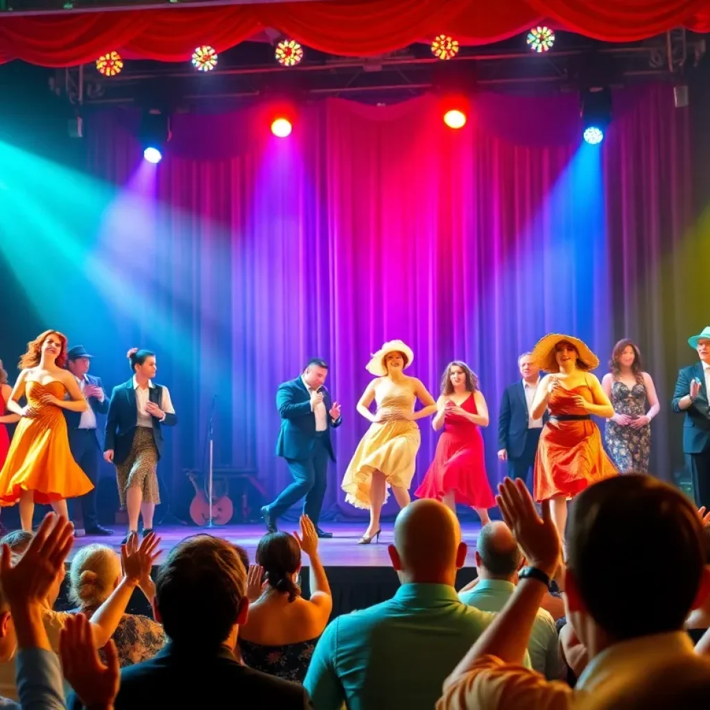 Dancers performing on stage during '42nd Street' at the Lexington Theatre Company
