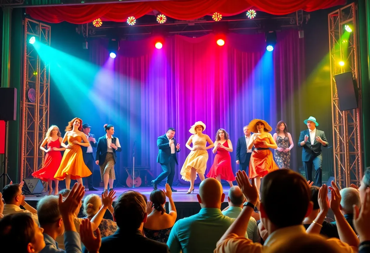 Dancers performing on stage during '42nd Street' at the Lexington Theatre Company
