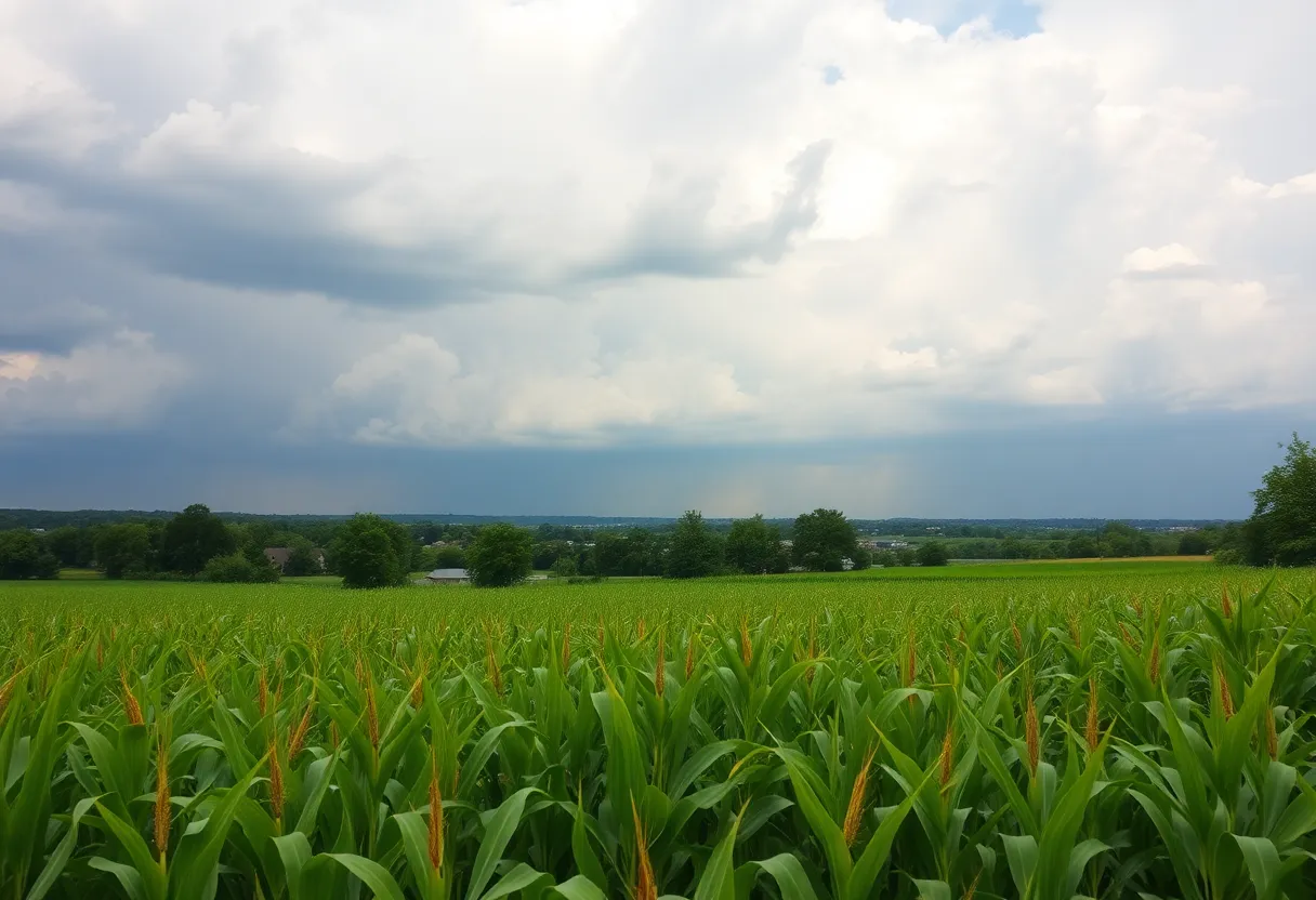 A view of Lexington, KY showing hot weather and storm clouds