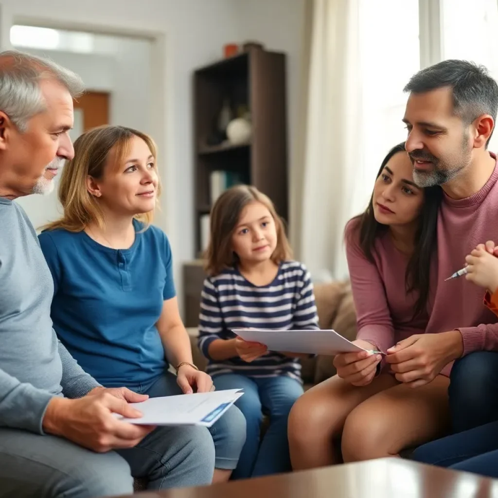 Family discussing health care in relation to measles vaccination