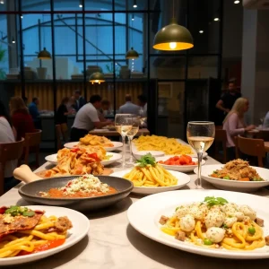 Interior view of Mileta, showcasing the pasta-making room and dining area.