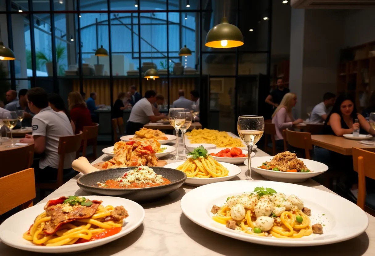 Interior view of Mileta, showcasing the pasta-making room and dining area.