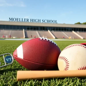Football and baseball equipment representing dual-sport athletics