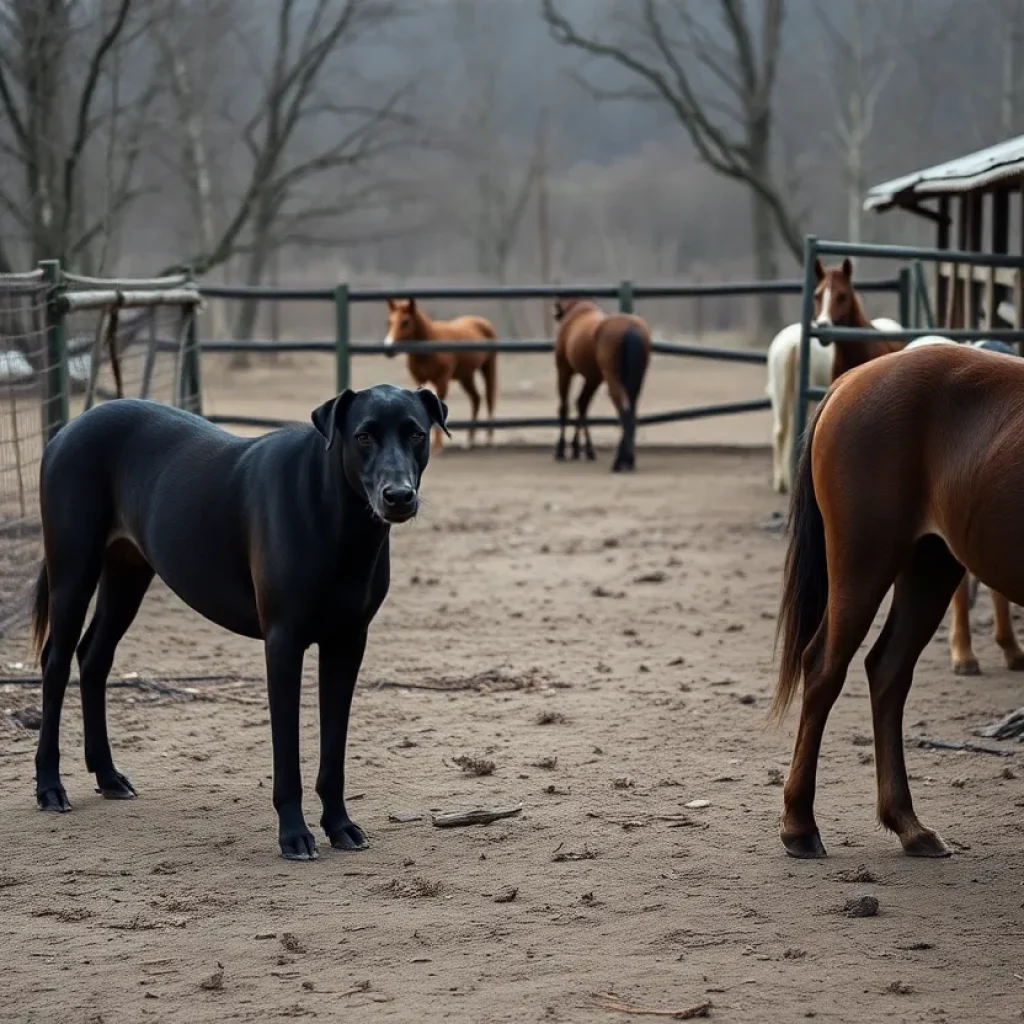 Dogs and horses in a neglected environment