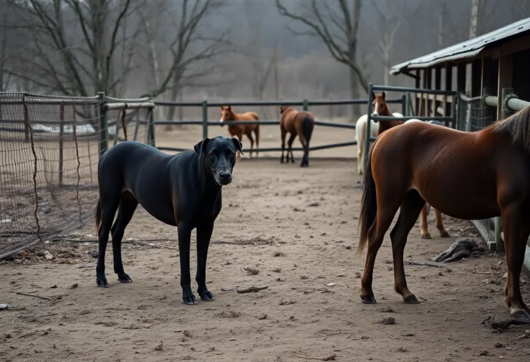 Dogs and horses in a neglected environment