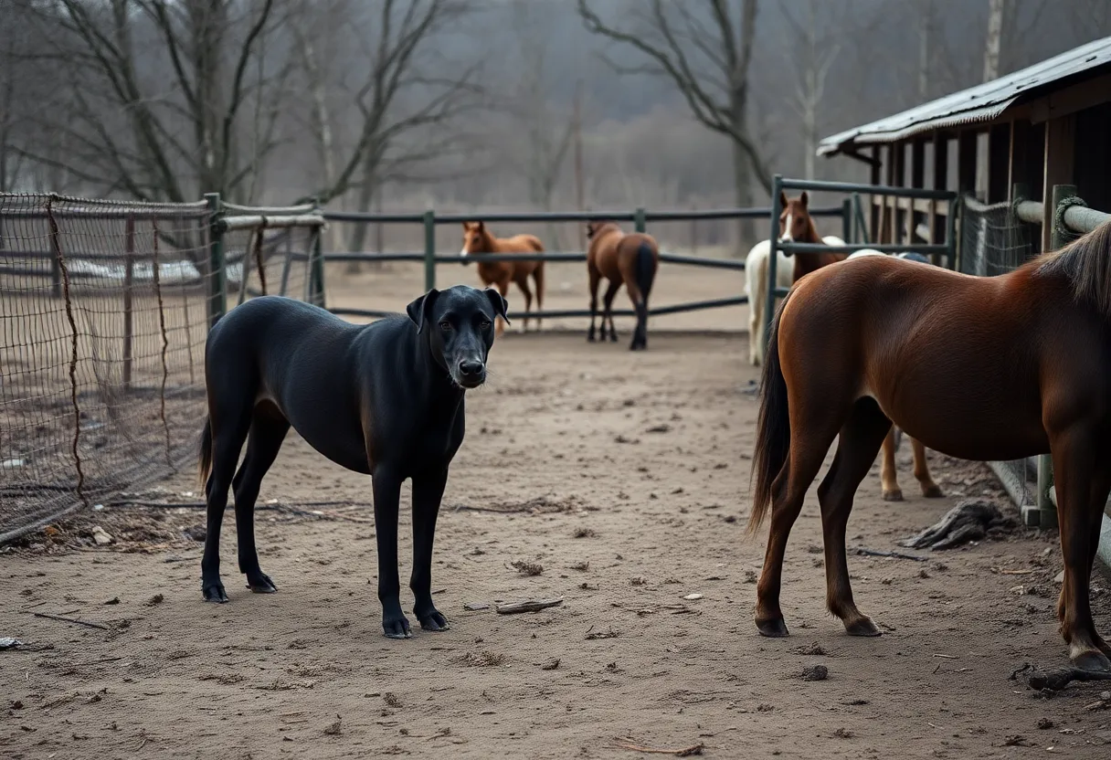 Dogs and horses in a neglected environment
