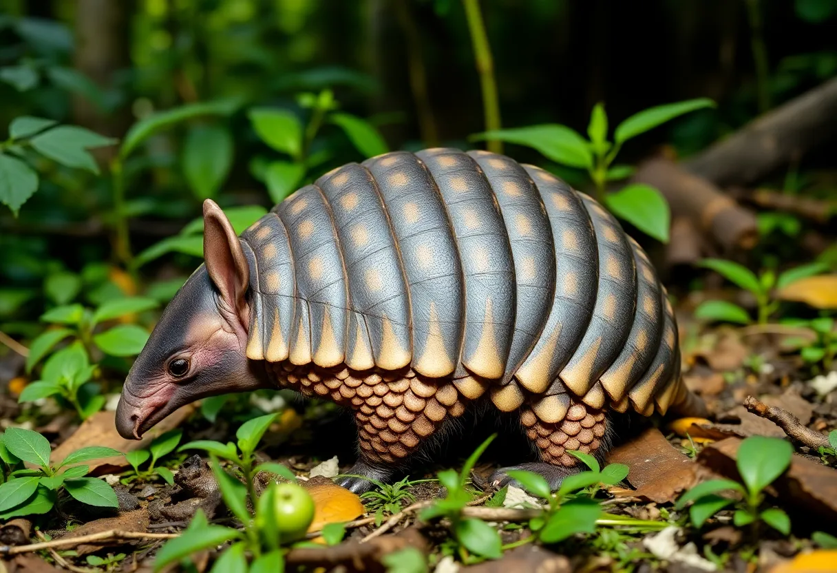 Nine-banded armadillo in a forest