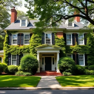 Exterior view of the historic Peter Paul House in Lexington with a lush courtyard