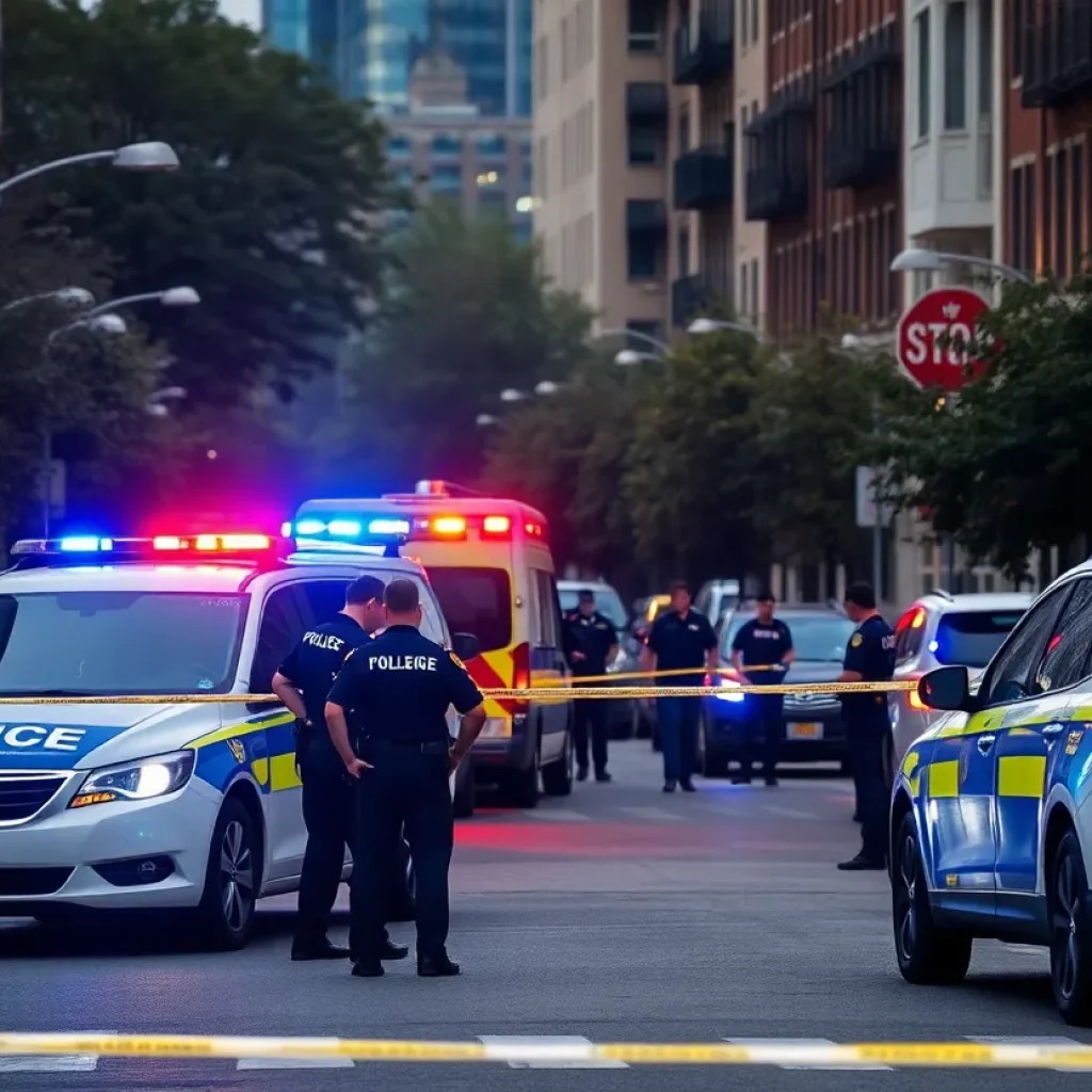 Policemen and emergency vehicles at the scene of a stabbing incident