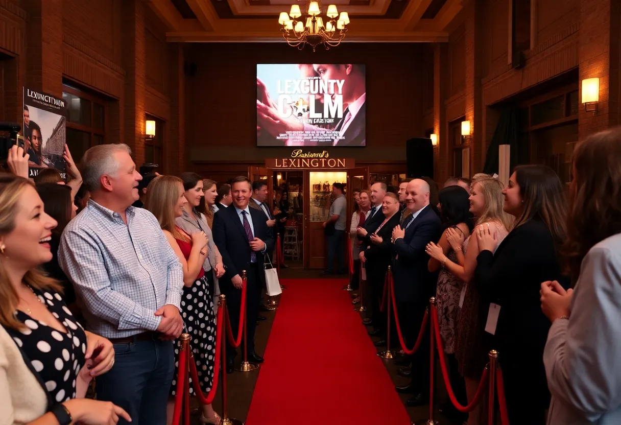 Attendees at the premiere of 'Everything In Its Place' enjoying a festive atmosphere.