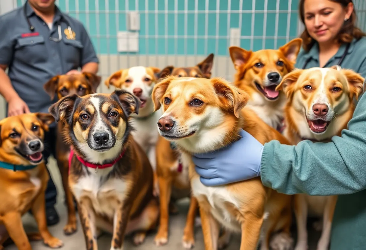 Group of rescued dogs receiving care at a local shelter in Lexington.