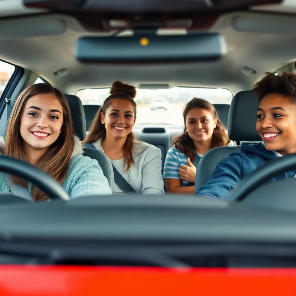 Teenagers receiving driving instruction
