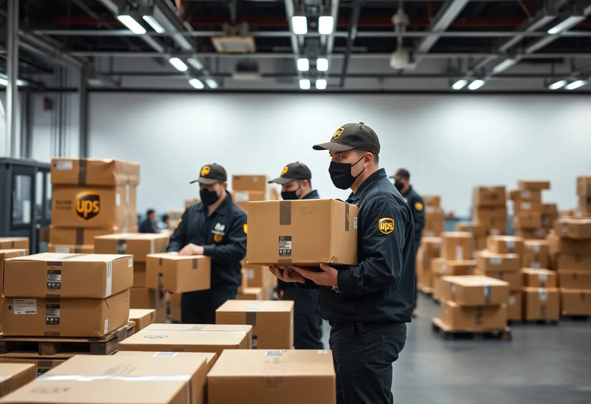 Security personnel at UPS facility monitoring packages