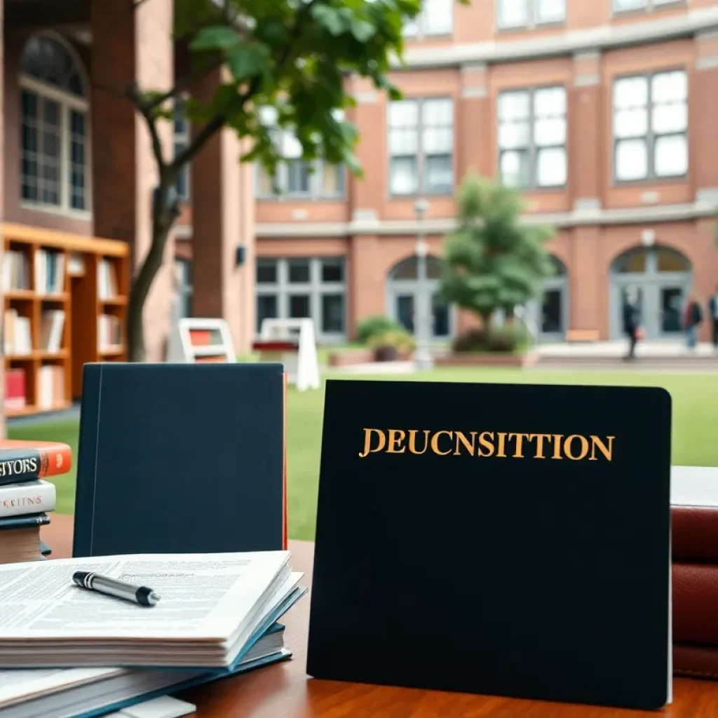 University campus with journalism books