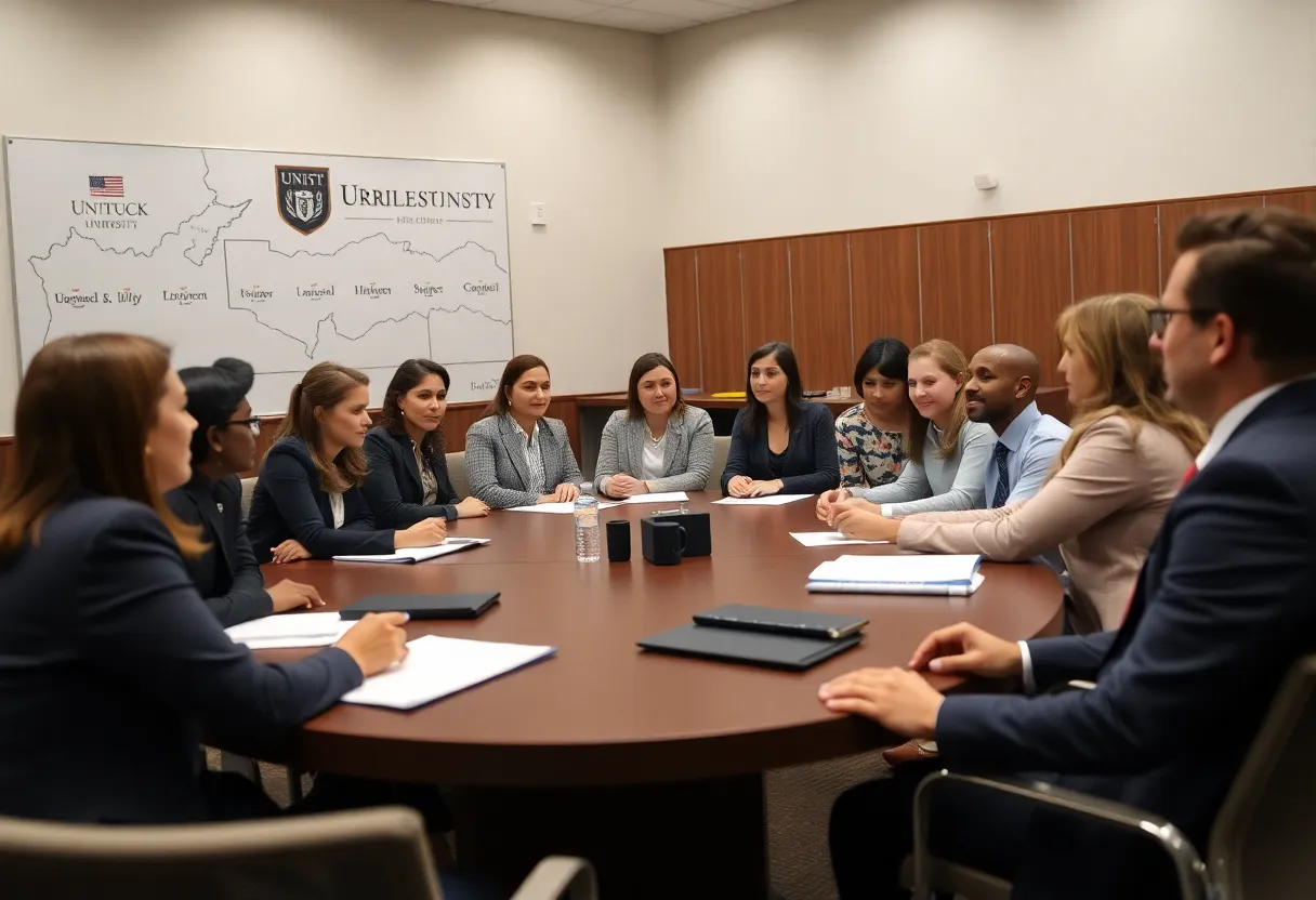 Diverse individuals in a board meeting setting at the University of Kentucky.