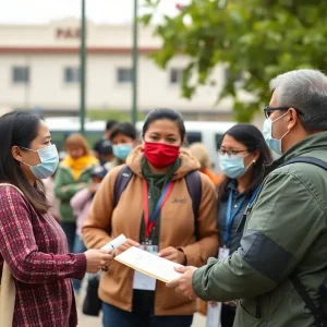 Public health officials discussing measles vaccination
