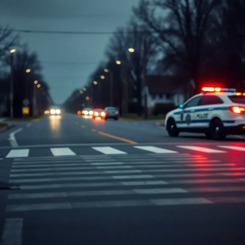 A police car at a pedestrian crossing where an accident occurred.