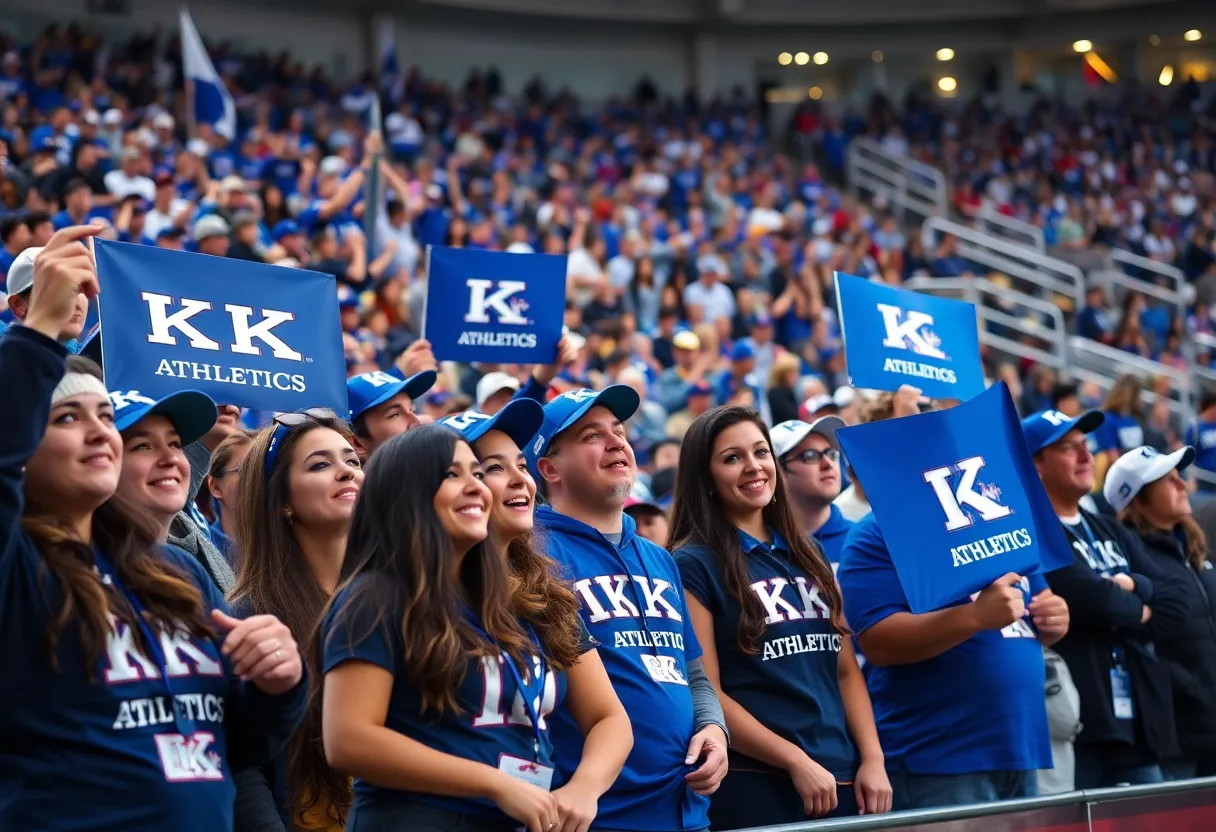 Enthusiastic fans supporting UK Athletics at a sports event