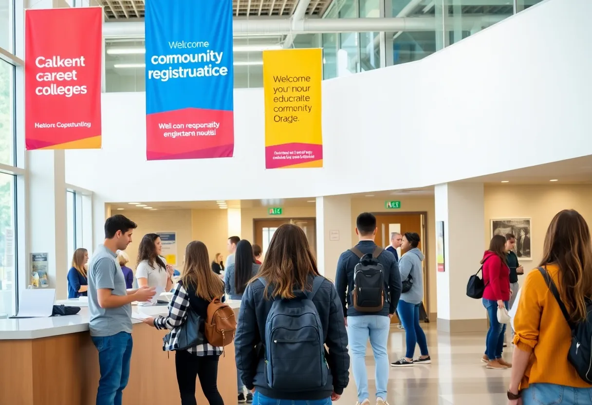 Students at Bluegrass Community & Technical College registration area.