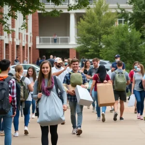 Students moving into residence halls at the University of Kentucky