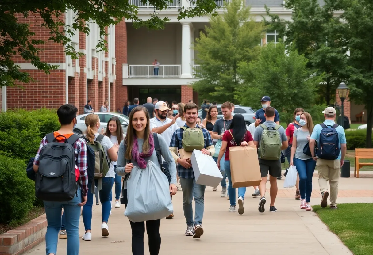 Students moving into residence halls at the University of Kentucky