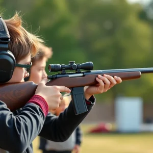 Rifle shooting competition featuring young athletes