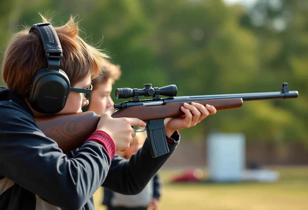 Rifle shooting competition featuring young athletes