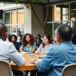 Group of community leaders discussing gun violence prevention