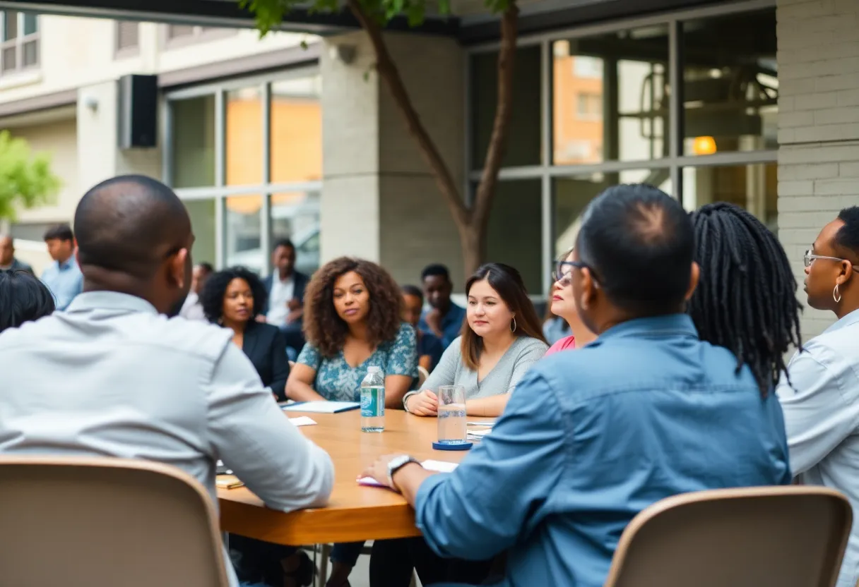 Group of community leaders discussing gun violence prevention