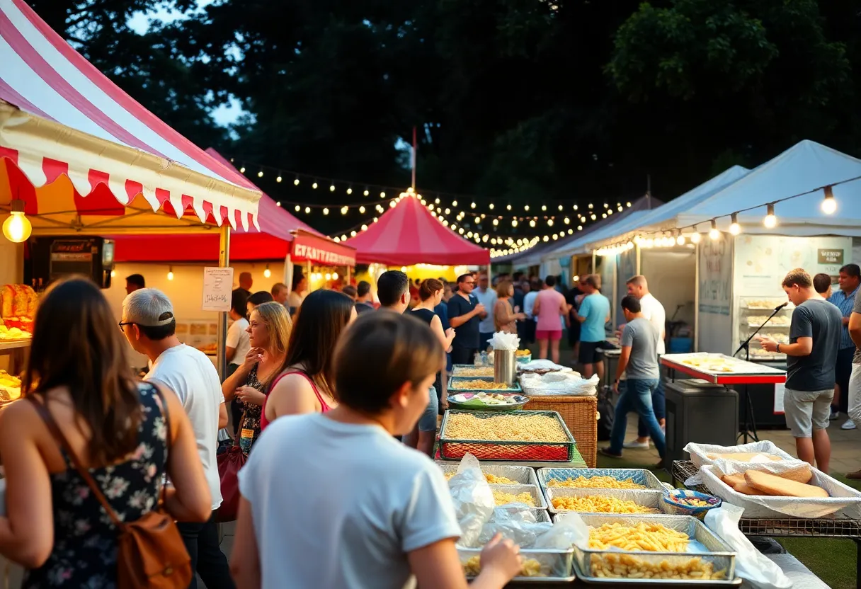 Crowd enjoying food and music at a festival