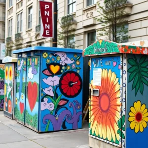 Utility boxes decorated with public art in Lexington