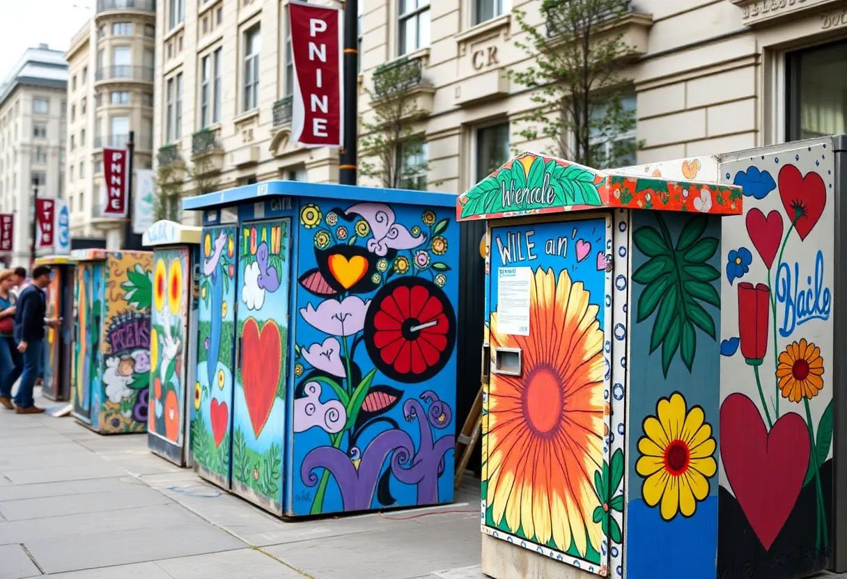 Utility boxes decorated with public art in Lexington