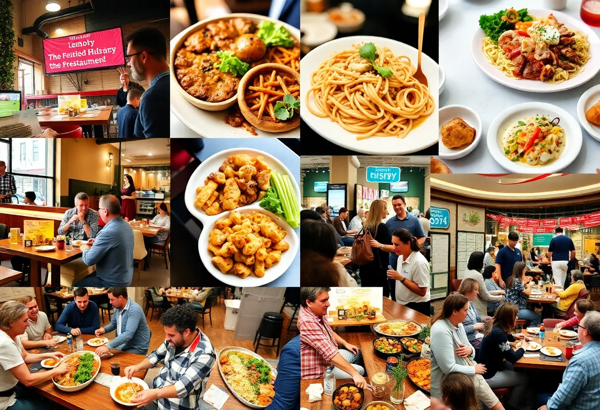 People dining together at local restaurants for a fundraiser