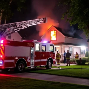 Firefighters extinguishing fire in Lexington neighborhood