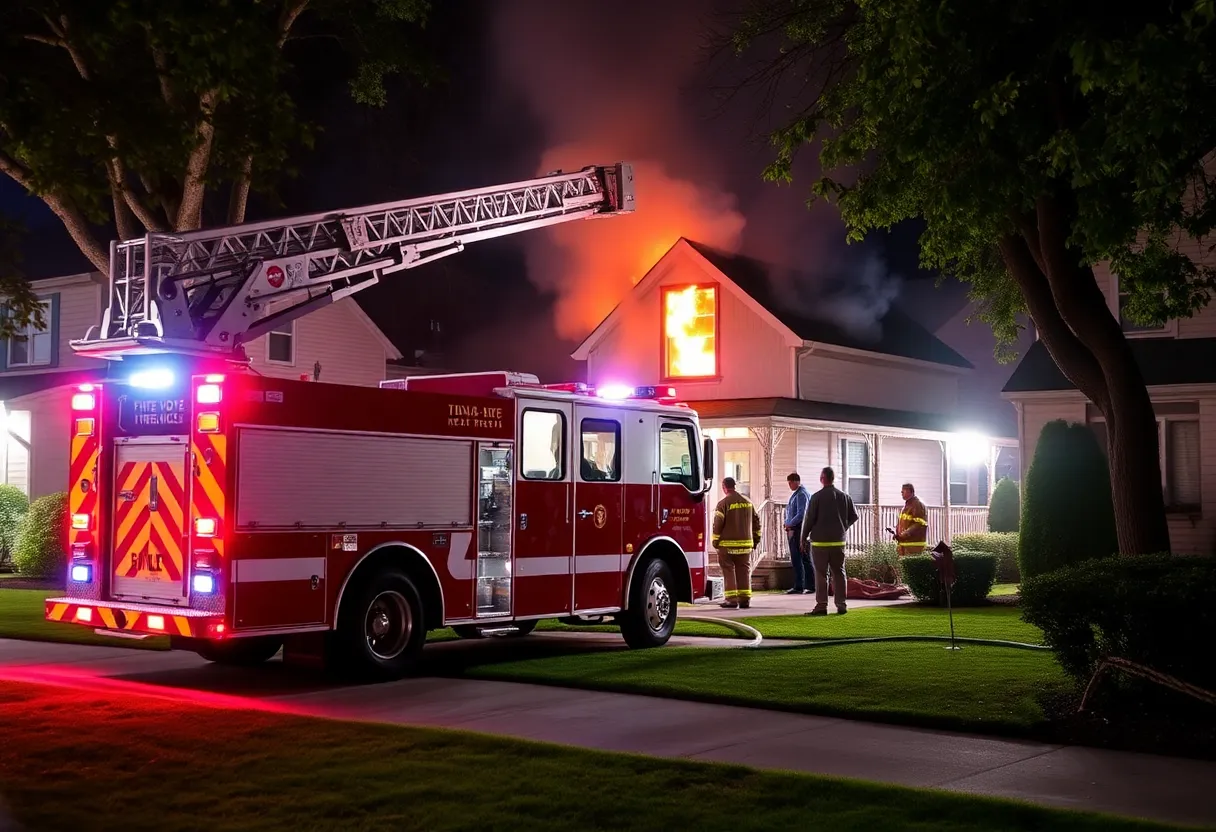 Firefighters extinguishing fire in Lexington neighborhood