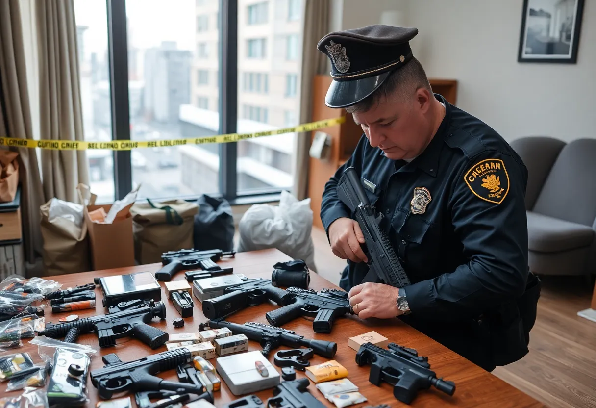 Seized firearms and drugs from a police bust in Lexington.
