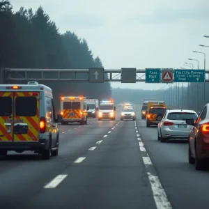 Accident scene on I-75 with emergency services present