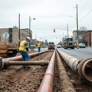 Construction workers replacing water mains in Lexington